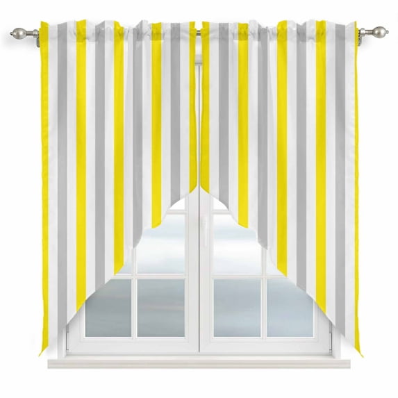 Swag Valance Curtains for Windows, Yellow Stripe Light Filtering Kitchen Curtains with Rod Pocket, Geometric Grey White Vertical Striped Window Treatment Valances for Living Room, 36x45 - 2 PCS