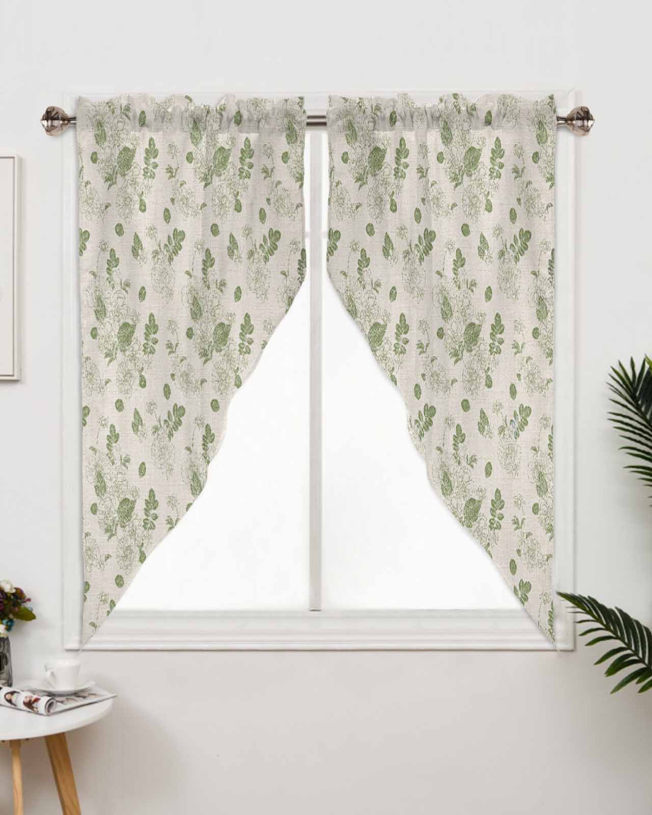 Swag Valance for Window Vintage Floral Watercolor Style Green Flowers