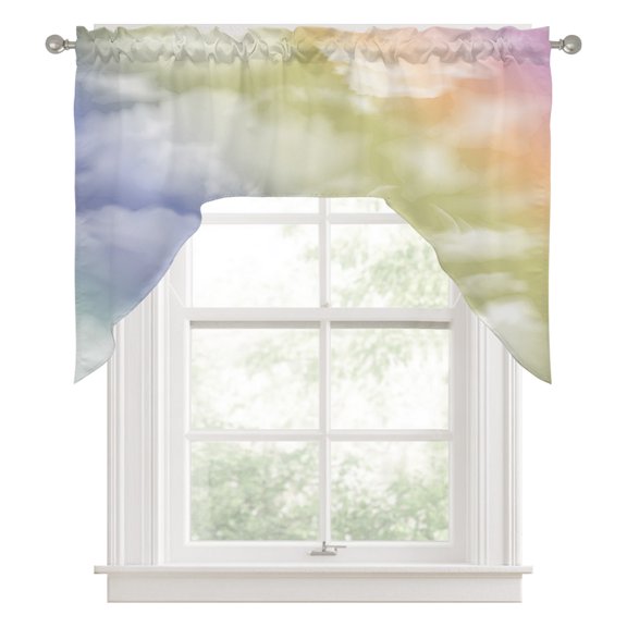 Swag Valances for Windows, Abstract Ombre Clouds, Kitchen Valance Rod Pocket Window Treatment, Colorful Minimalistic Gradient Aesthetic Sky Bathroom Swag Curtain Panel for Living Room, 56 x 36 inch