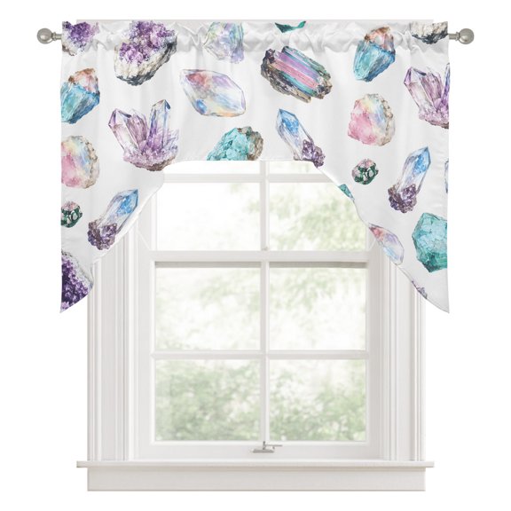 Swag Valances for Windows, Amethyst Cluster Kitchen Valance Rod Pocket Window Treatment, Quartz Crystal Pink Gemstone Bathroom Swag Curtain Panel for Living Room, 56 x 36 inch