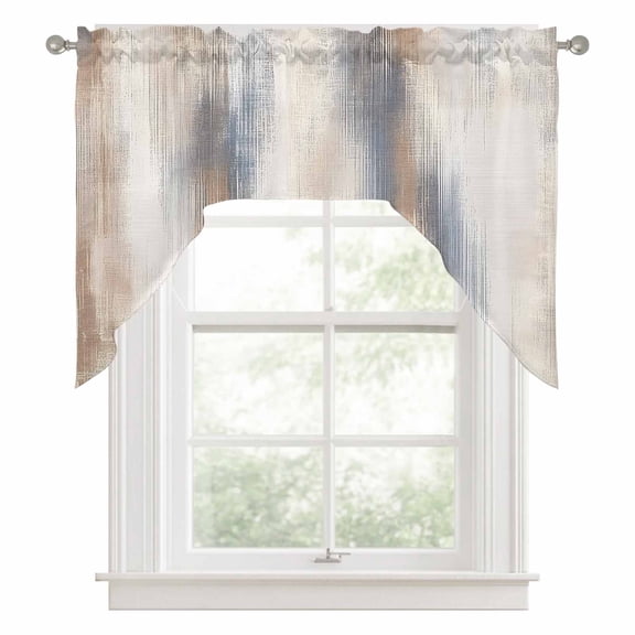 Swag Valances for Windows, Beige Gray Kitchen Valance Rod Pocket Window Treatment, Abstract Grunge Mottled Neutral Texture Bathroom Swag Curtain Panel for Living Room, 56 x 36 inch