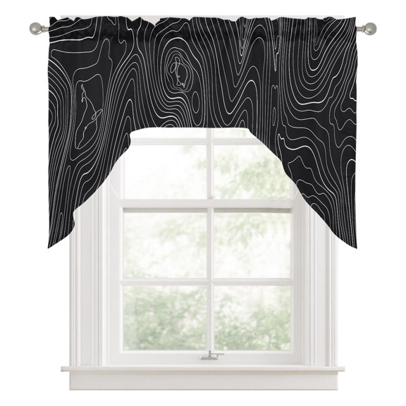 Swag Valances for Windows, Black Abstract, Kitchen Valance Rod Pocket Window Treatment, Modern Geometric Minimalist Stripes Bathroom Swag Curtain Panel for Living Room, 56 x 36 inch