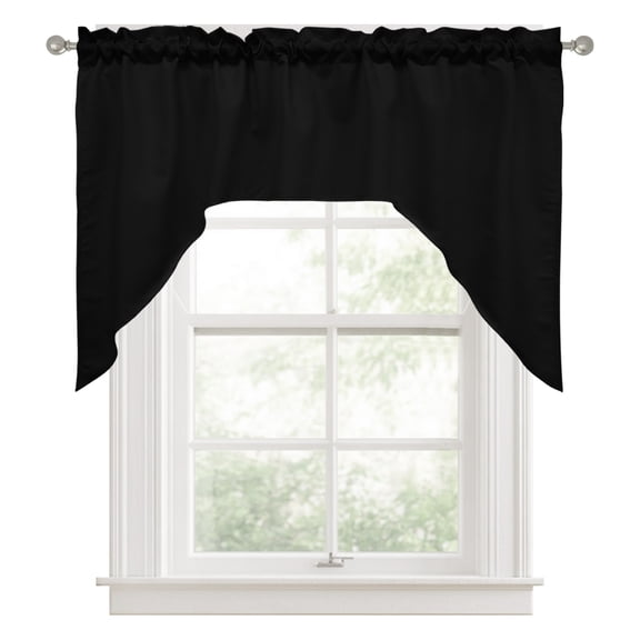 Swag Valances for Windows, Black Kitchen Valance Rod Pocket Window Treatment, Solid Color Farmhouse Black Bathroom Swag Curtain Panel for Living Room, 56 x 36 inch