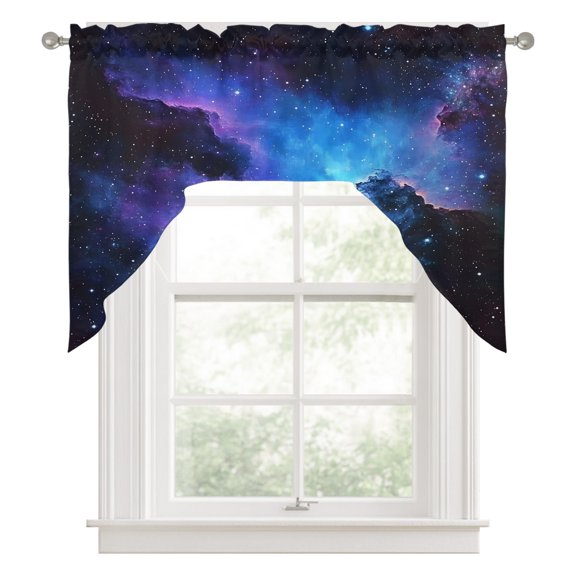 Swag Valances for Windows, Blue Purple Sky Kitchen Valance Rod Pocket Window Treatment, Modern Abstract Night Stars Bathroom Swag Curtain Panel for Living Room, 56 x 36 inch