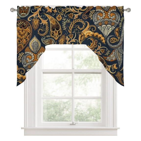 Swag Valances for Windows, Boho Floral Kitchen Valance Rod Pocket Window Treatment, Vintage Botanical Paisley Flower Bathroom Swag Curtain Panel for Living Room, 56 x 36 inch