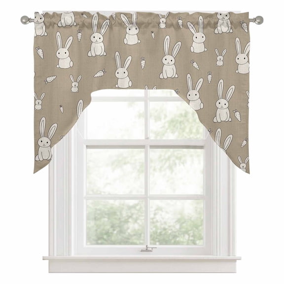 Swag Valances for Windows, Cute Rabbit Kitchen Valance Rod Pocket Window Treatment, Cartoon Carrots Harmony Brown Bathroom Swag Curtain Panel for Living Room, 56 x 36 inch