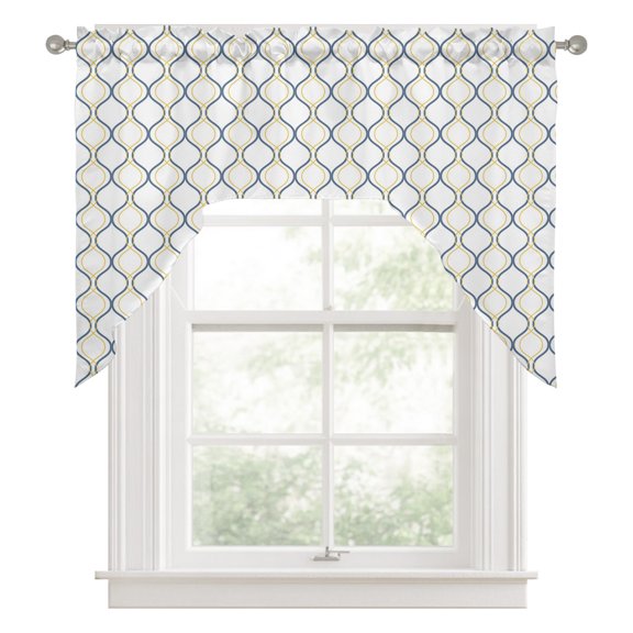 Swag Valances for Windows, Geometric, Kitchen Valance Rod Pocket Window Treatment, Blue Yellow Abstract Minimalistic Water Ripples Stripes Bathroom Swag Curtain Panel for Living Room, 56 x 36 inch