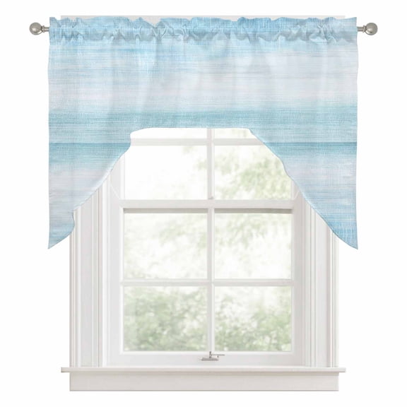 Swag Valances for Windows, Gradient Aqua Blue Kitchen Valance Rod Pocket Window Treatment, Modern Rustic Minimalist Pastel Solid Bathroom Swag Curtain Panel for Living Room, 56 x 36 inch
