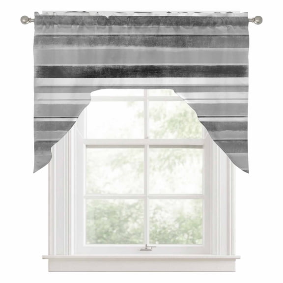 Swag Valances for Windows, Grey Nordic Style Stripes Kitchen Valance Rod Pocket Window Treatment, Black Gray Texture Bathroom Swag Curtain Panel for Living Room, 56 x 36 inch