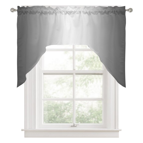 Swag Valances for Windows, Grey Ombre Kitchen Valance Rod Pocket Window Treatment, Gray White Gradient Modern Abstract Art Bathroom Swag Curtain Panel for Living Room, 56 x 36 inch