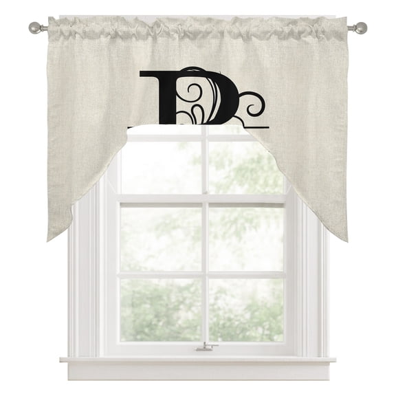 Swag Valances for Windows, Letter R Kitchen Valance Rod Pocket Window Treatment, Monogram Words Bathroom Swag Curtain Panel for Living Room, 56 x 36 inch