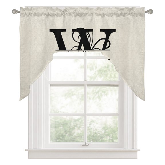 Swag Valances for Windows, Letter W Kitchen Valance Rod Pocket Window Treatment, Monogram Words Bathroom Swag Curtain Panel for Living Room, 56 x 36 inch