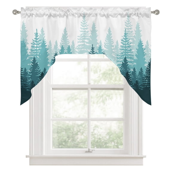 Swag Valances for Windows, Modern Forest Aqua, Kitchen Valance Rod Pocket Window Treatment, Gradient Aesthetics Modern Color Decor Bathroom Swag Curtain Panel for Living Room, 56 x 36 inch