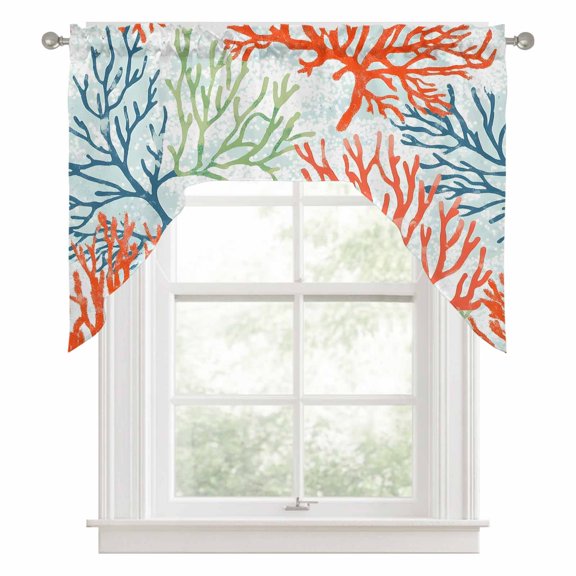 Swag Valances for Windows, Ocean Coral Kitchen Valance Rod Pocket Window Treatment, Abstract Boho Gradient Coastal Polka Dots Bathroom Swag Curtain Panel for Living Room, 56 x 36 inch