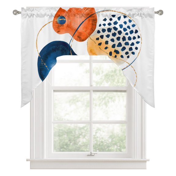 Swag Valances for Windows, Orange Blue Boho Kitchen Valance Rod Pocket Window Treatment, Ethnic Abstract Geometric Striped Bathroom Swag Curtain Panel for Living Room, 56 x 36 inch