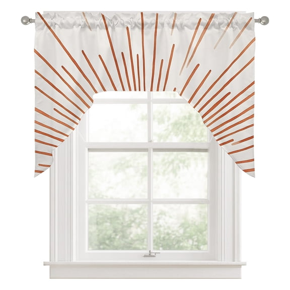 Swag Valances for Windows, Orange Sunshine Kitchen Valance Rod Pocket Window Treatment, Lines Retro Abstract Middle Century Bathroom Swag Curtain Panel for Living Room, 56 x 36 inch
