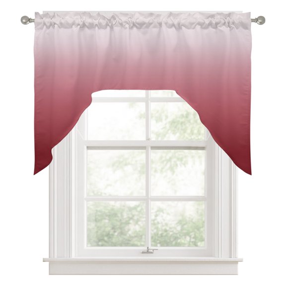 Swag Valances for Windows, Red Beige Ombre Kitchen Valance Rod Pocket Window Treatment, Abstract Modern Art Gradient Bathroom Swag Curtain Panel for Living Room, 56 x 36 inch