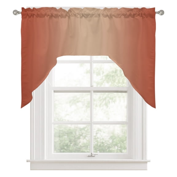 Swag Valances for Windows, Red Orange Ombre Kitchen Valance Rod Pocket Window Treatment, Modern Gradient Abstract Art Bathroom Swag Curtain Panel for Living Room, 56 x 36 inch