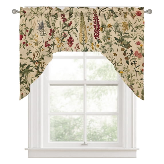 Swag Valances for Windows, Rustic Botanical Kitchen Valance Rod Pocket Window Treatment, Vintage Floral Wildflower Bathroom Swag Curtain Panel for Living Room, 56 x 36 inch
