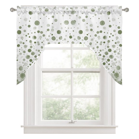 Swag Valances for Windows, Sage Green Polka Dot Kitchen Valance Rod Pocket Window Treatment, Modern Art Abstract Watercolor Dot Bathroom Swag Curtain Panel for Living Room, 56 x 36 inch