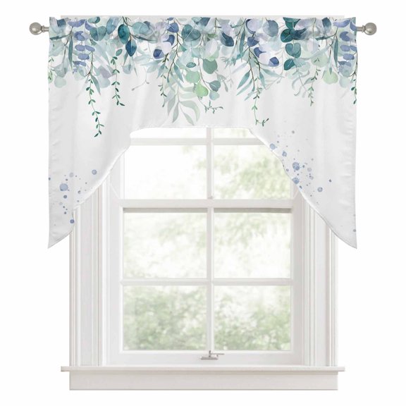 Swag Valances for Windows, Turquoise Botanical Kitchen Valance Rod Pocket Window Treatment, Spring Weeping Eucalyptus Leaves Bathroom Swag Curtain Panel for Living Room, 56 x 36 inch