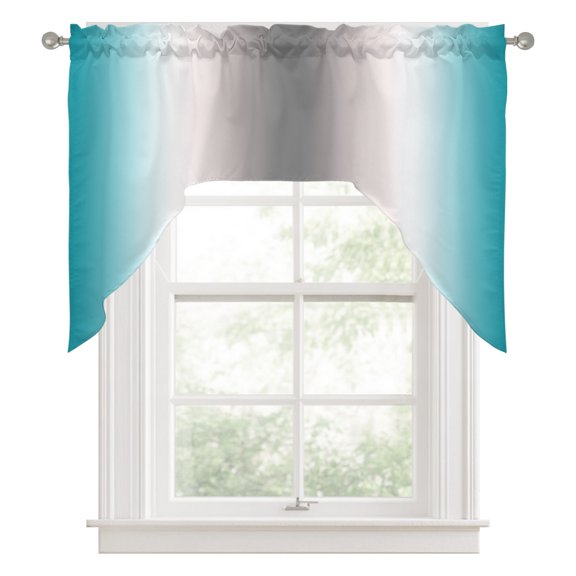 Swag Valances for Windows, Turquoise Grey Kitchen Valance Rod Pocket Window Treatment, Gray Farmhouse Modern Rustic Bathroom Swag Curtain Panel for Living Room, 56 x 36 inch