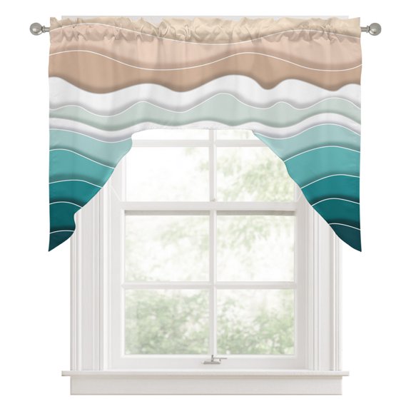 Swag Valances for Windows, Turquoise Ombre Stripe Kitchen Valance Rod Pocket Window Treatment, Abstract Summer Beach Coastal Bathroom Swag Curtain Panel for Living Room, 56 x 36 inch