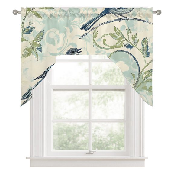 Swag Valances for Windows, Vintage Floral Bird Kitchen Valance Rod Pocket Window Treatment, Retro Summer Botanical Bathroom Swag Curtain Panel for Living Room, 56 x 36 inch