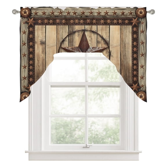 Swag Valances for Windows, Western Farmhouse Kitchen Valance Rod Pocket Window Treatment, Primitive Rustic Country Retro Texas Star Bathroom Swag Curtain Panel for Living Room, 56 x 36 inch