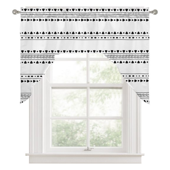 Swag Valances for Windows, White Boho Geometric Kitchen Valance Rod Pocket Window Treatment, Abstract Art Dots Striped Bathroom Swag Curtain Panel for Living Room, 56 x 36 inch