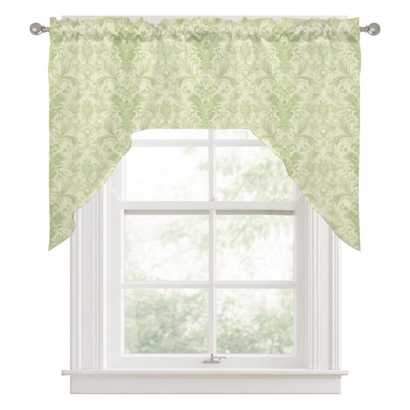 Swag Valances for Windows, Yellow Baroque Kitchen Valance Rod Pocket Window Treatment, Rustic Luxury Damask Scroll Floral Bathroom Swag Curtain Panel for Living Room, 56 x 36 inch