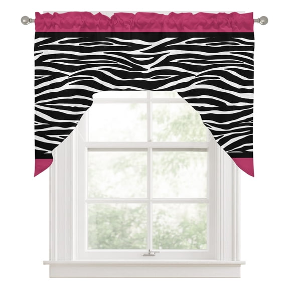 Swag Valances for Windows, Zebra Printed Kitchen Valance Rod Pocket Window Treatment, Modern Geometric Balck White Stripes Bathroom Swag Curtain Panel for Living Room, 56 x 36 inch