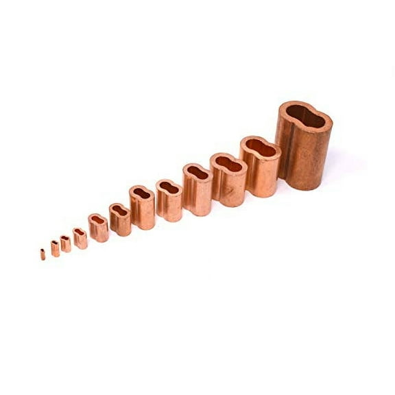 SwageRight MIL-SPEC Copper Swage Sleeves Clip & Ferrules (3/16 inch) Oval Duplex Wire Rope Cable Crimping Loop Fittings (Pack of 25)