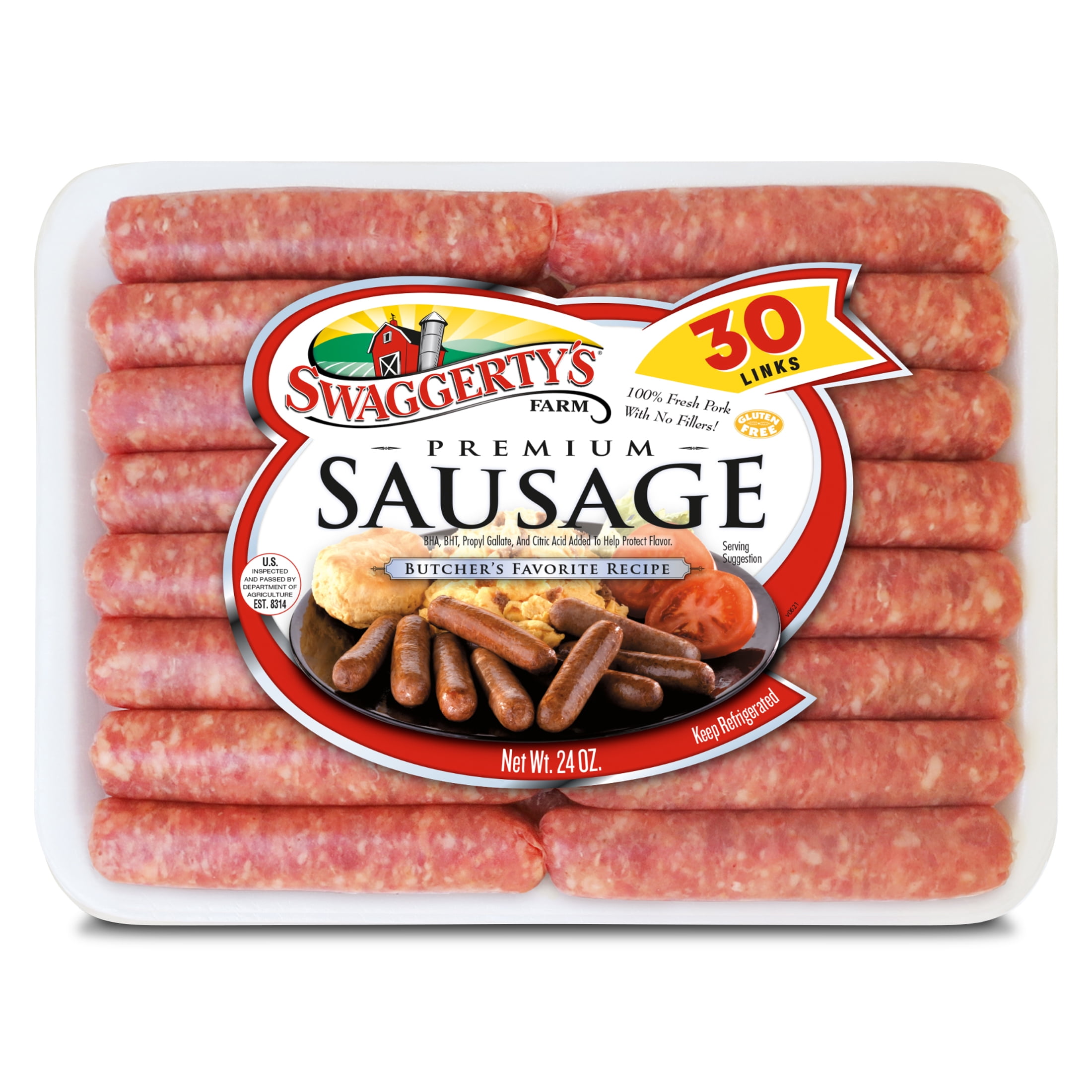 Swaggerty's Farm Premium Mild Sausage Links, 24 oz, 30 Count, Styrofoam