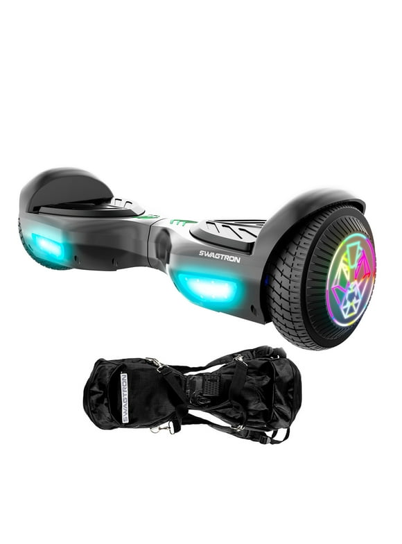Swagtron SwagBOARD EVO V2 Hoverboard with Light-Up Wheels UL-Compliant Life Po Battery Tech with Carrying Bag Included (Recertified)