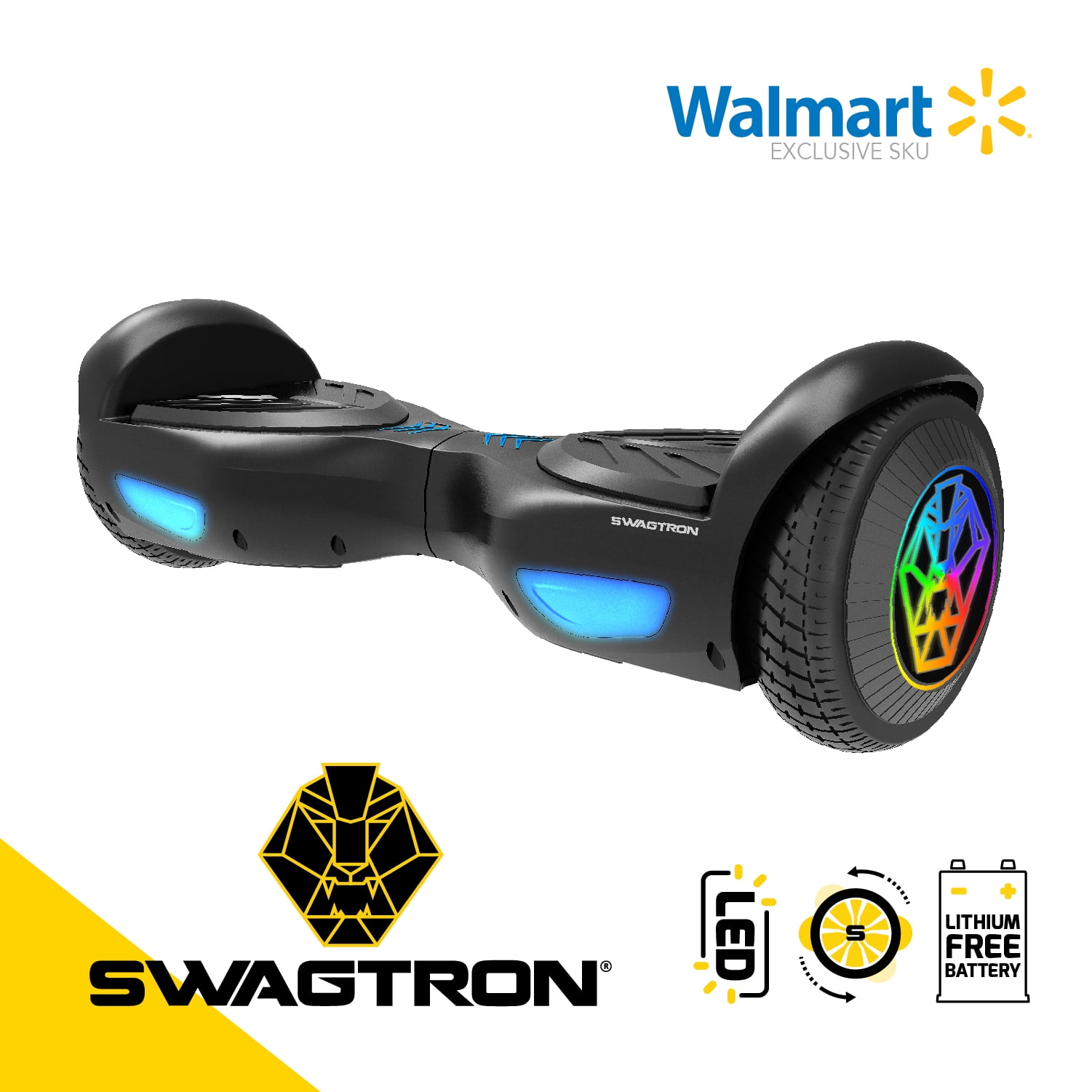 Swagtron Swagboard EVO Teen Battery Hoverboard, Black, 7 mph