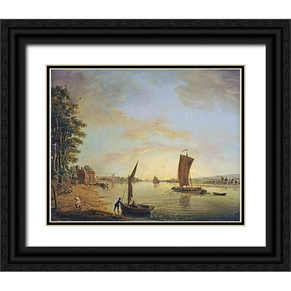 Swaine, Francis 18x15 Black Ornate Wood Framed with Double Matting Museum Art Print Titled - Shipping On The River Thames