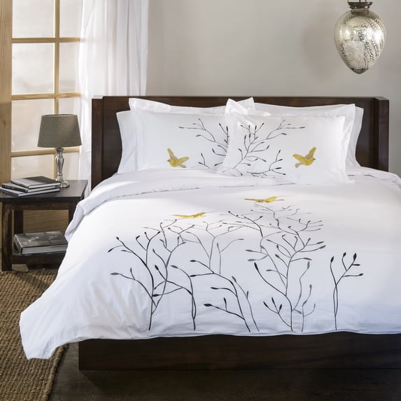 Swallow 100% Cotton Floral Embroidered Duvet Cover Set Red / Full/Queen