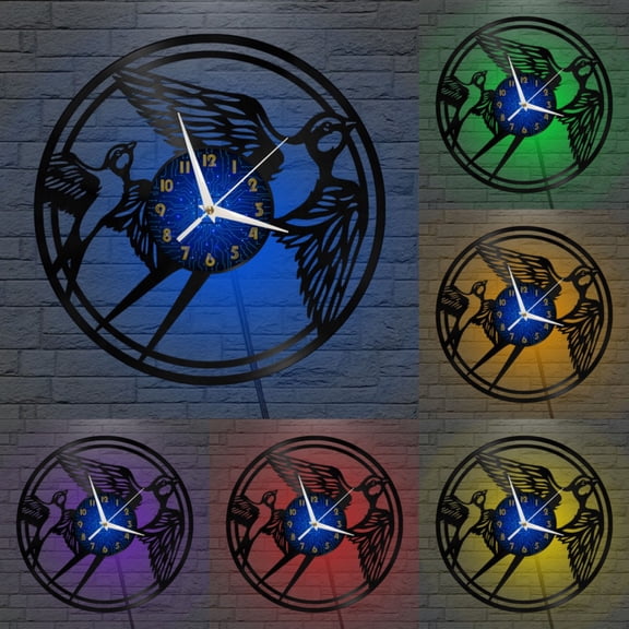 Swallow 12 Inch Vinyl Record Wall Clock - Silent, Creative, and Unique Clock for Living Room, Entryway, or Bedroom Decor - Perfect Gift Idea(12 inchs B with LED)