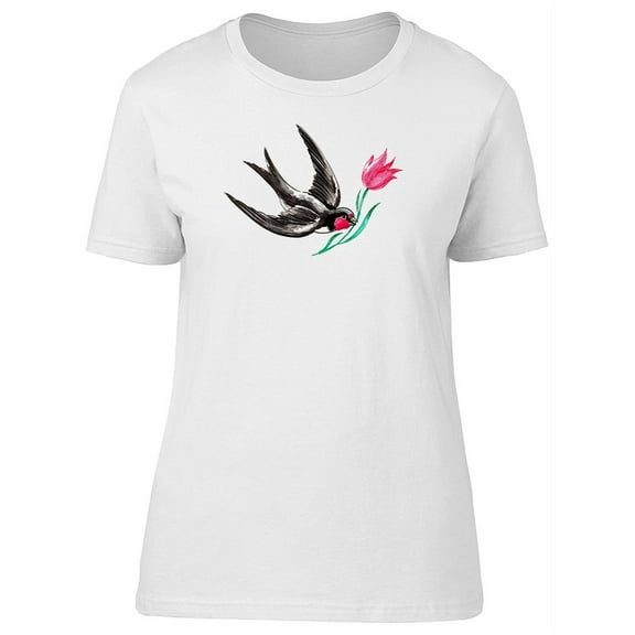 Swallow And Tulip Drawing T-Shirt Women -Image by Shutterstock, Female Medium