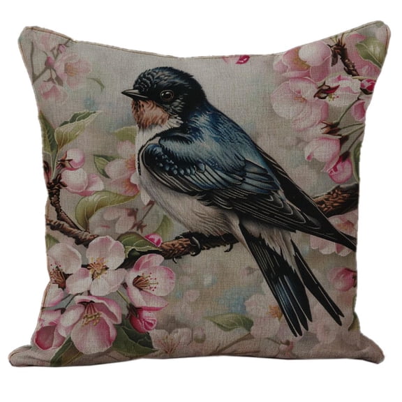 Swallow Bird on Tree Stamped DIY Cross Stitch Pillow Kits Embroidery Pillowcase 11CT Counted Needlepoint Handmade Cushion Cover Home Sofa Christmas Decoration 18x18inch(8)