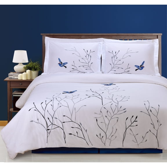 Swallow Cotton 3-Piece Duvet Cover Set by Blue Nile Mills, California King, Blue