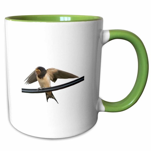 3drose, Swallow on a Wire Wings Outstretched Cut Out, 15oz Two-tone Green Mug