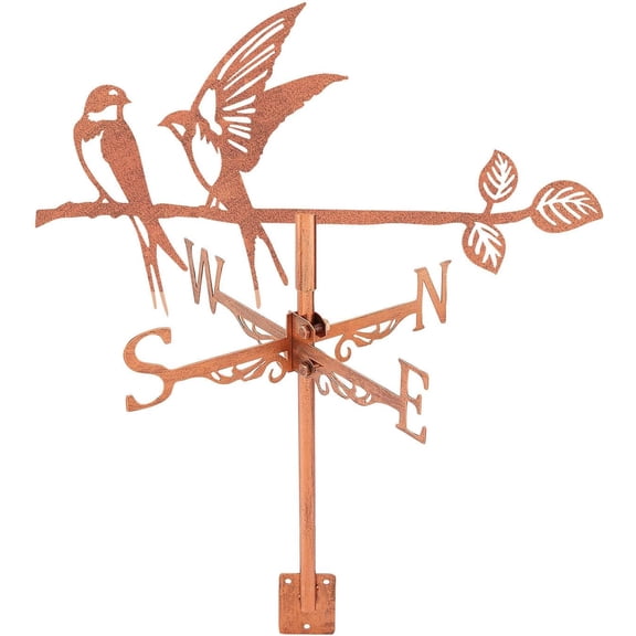 Swallow Weather Vane Bird Tree Branch Wind Vanes for Yard Animals Metal Weathervane Roof Mount for Gardens Outside Reddish