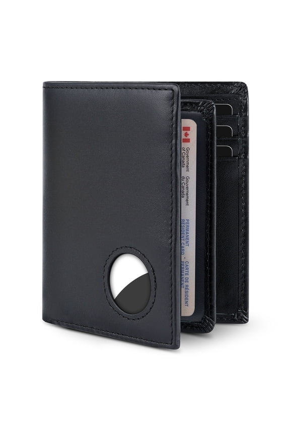Airtag Mens Wallet with Coin Pocket RFID Bifold Genuine Leather Slim Wallet with ID Window 11 Card Holders Gifts for Him (Airtag Not Included)