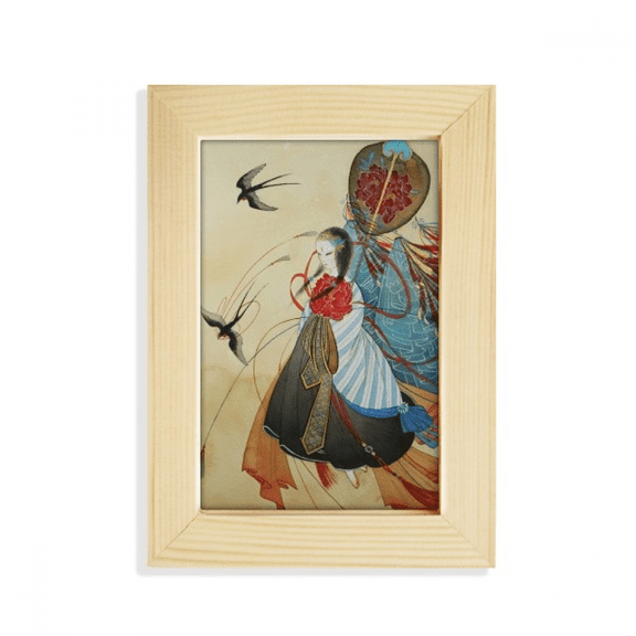 Swallows Chinese Antique Illustrator Desktop Display Photo Frame Picture Art Painting 5x7 inch