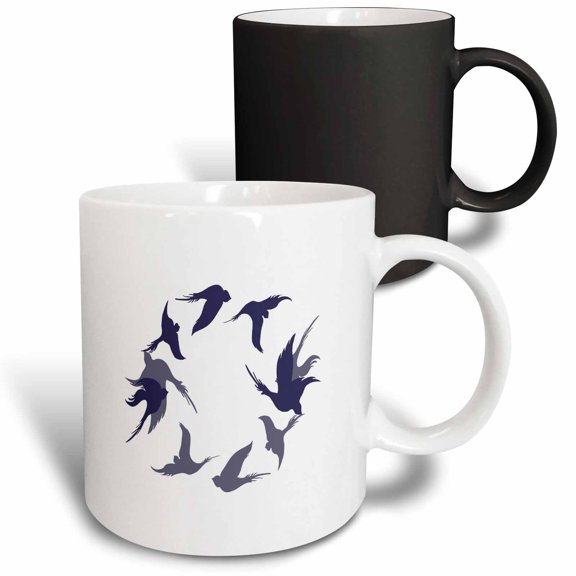3drose, Swallows in Flight Stylized Silhouette Art Blue, 11oz Magic Transforming Mug