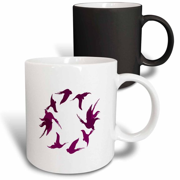 3drose, Swallows in Flight Stylized Silhouette Art Magenta Pink, 11oz Magic Transforming Mug