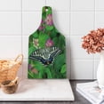 thumbnail image 1 of Swallowtail Butterfly Cutting Board, Rare Butterfly on Blooming Spring Flowers Ecology Nature Theme, Tempered Glass Cutting and Serving Board, Wine Bottle Shape, Green Pink Black, by Ambesonne, 1 of 1