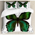 thumbnail image 1 of Swallowtail Butterfly Duvet Cover Set, Realistic Exotic Wildlife Creature in Green Tones, Decorative 3 Piece Bedding Set with 2 Pillow Shams, Queen Size, Olive Green Jade Green, by Ambesonne, 1 of 3